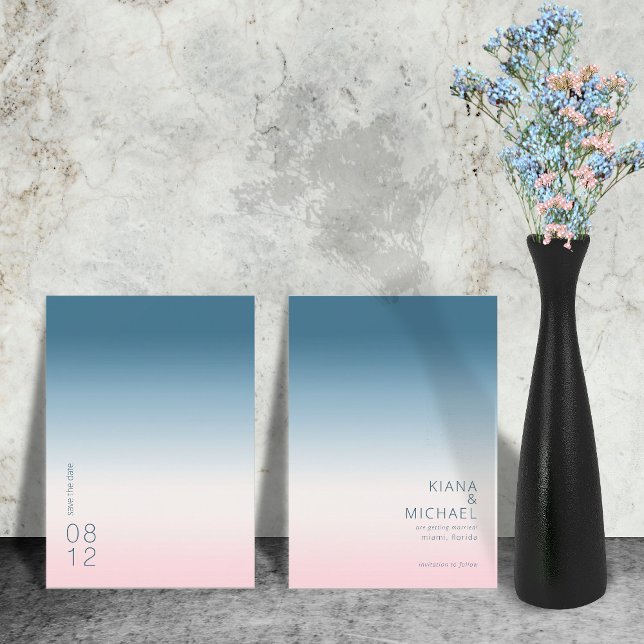 Mood Gradient Wedding Prussian Sky ID741 Save The Date (Creator Uploaded)