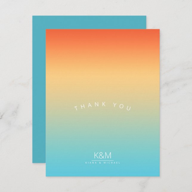 Mood Gradient Wedding Thanks Tropical Sky ID741 Thank You Card (Front/Back)
