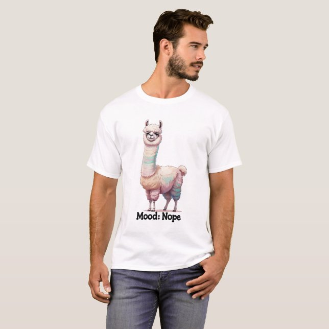 Mood: NOPE – Funny Sassy Llama T-Shirt (Front Full)