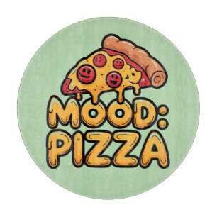 Mood: Pizza - Fun Cartoon Slice with Happy Topping Cutting Board