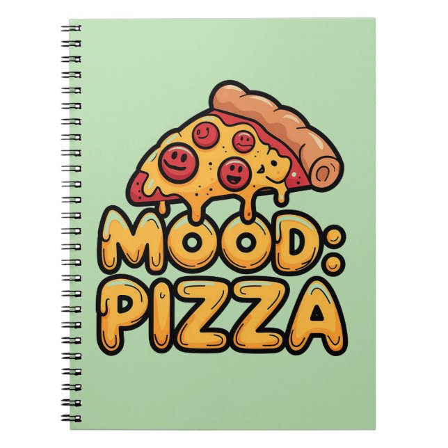 Mood: Pizza - Fun Cartoon Slice with Happy Topping Notebook (Front)