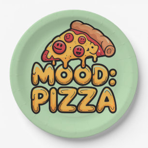Mood: Pizza - Fun Cartoon Slice with Happy Topping Paper Plate