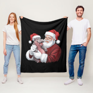 Moodeng Christmas Funny Vintage Santa Claus Fleece Blanket