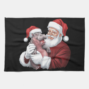 Moodeng Christmas Funny Vintage Santa Claus Tea Towel