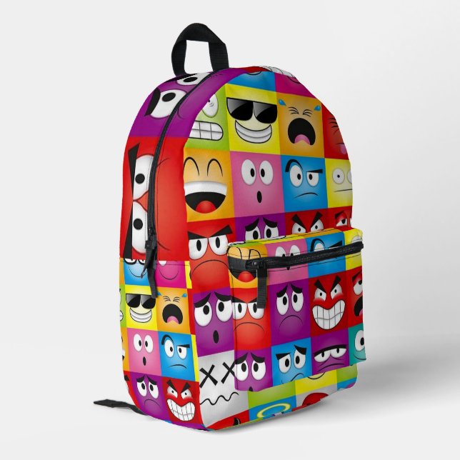 Moods and Emoticons Printed Backpack (Back Corner Left)
