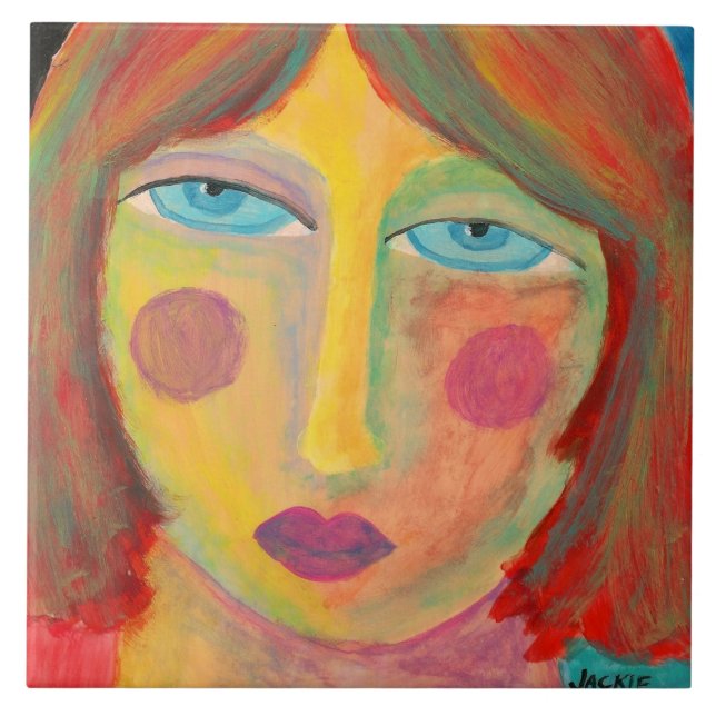 Moody Abstract Portrait of a Red Haired Woman Ceramic Tile (Front)
