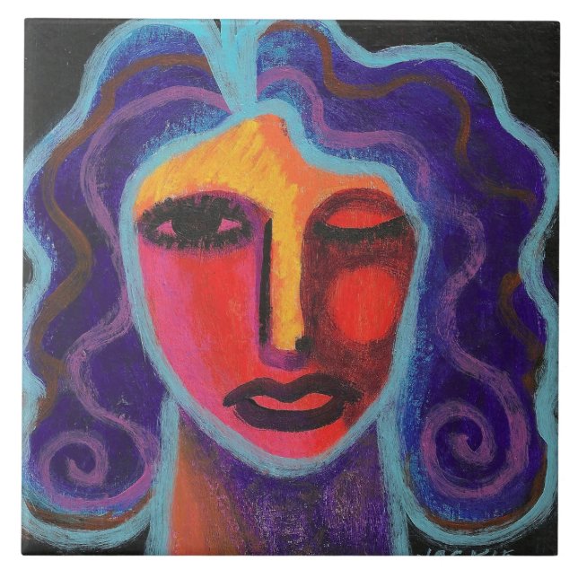 Moody Abstract Portrait of a Woman Ceramic Tile (Front)