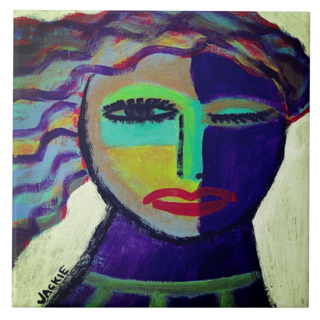 Moody Abstract Portrait of a Woman Ceramic Tile (Front)
