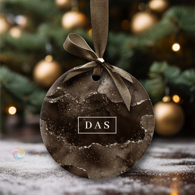 Moody Agate | Coffee Brown Golden Bronze Monogram Ceramic Ornament (Creator Uploaded)