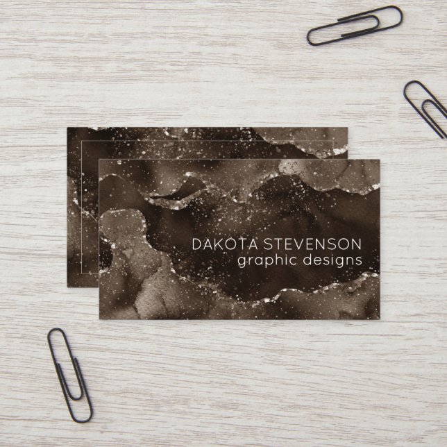 Moody Agate | Coffee Brown Golden Bronze Taupe Business Card (Front/Back In Situ)