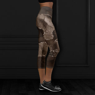 Moody Agate   Coffee Brown Golden Bronze Taupe Capri Leggings