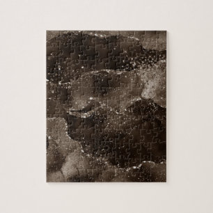 Moody Agate Coffee Brown Golden Bronze Taupe Jigsaw Puzzle