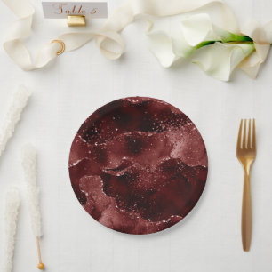 Moody Agate Henna Blood Red Garnet Jewel Tone Paper Plate