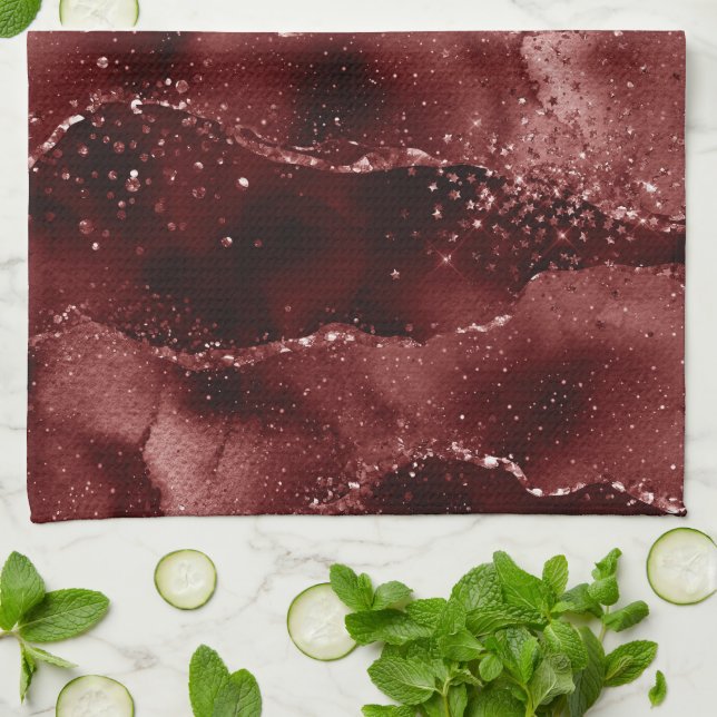 Moody Agate | Henna Blood Red Garnet Jewel Tone Tea Towel (Folded)