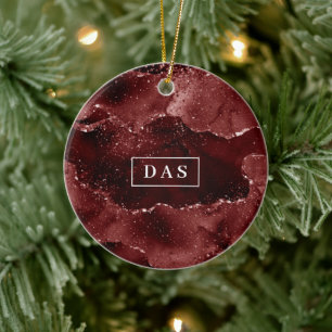 Moody Agate   Henna Blood Red Garnet  Monogram Ceramic Ornament