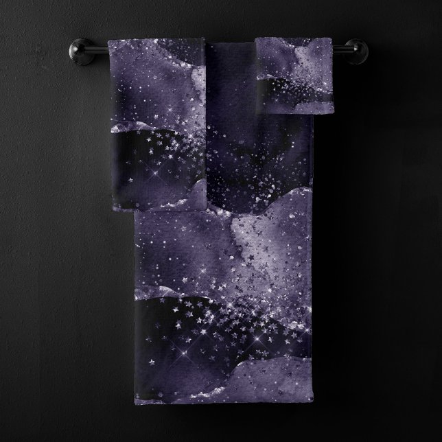 Moody Agate | Midnight Indigo Deep Purple Glam Bath Towel Set (Creator Uploaded)