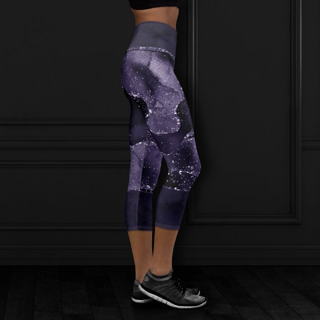 Moody Agate | Midnight Indigo Deep Purple Glam Capri Leggings (Creator Uploaded)