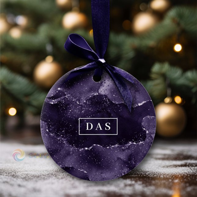 Moody Agate | Midnight Indigo Deep Purple Monogram Ceramic Ornament (Creator Uploaded)