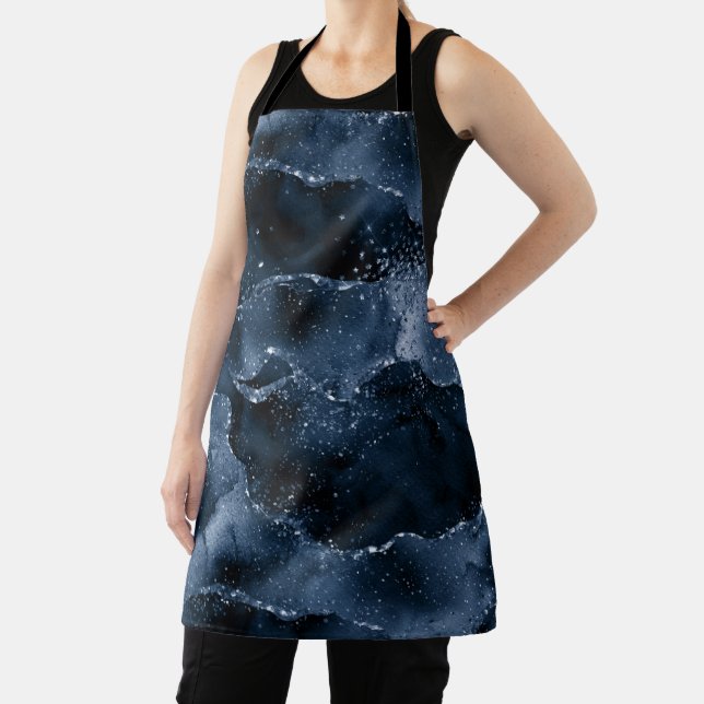 Moody Agate | Navy Denim Steel Blue Faux Glitter Apron (Insitu)