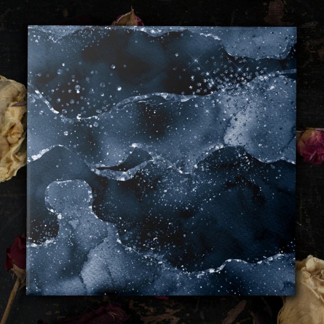Moody Agate | Navy Denim Steel Blue Faux Glitter Ceramic Tile (Creator Uploaded)