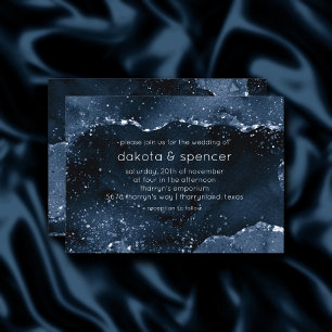 Moody Agate   Navy Denim Steel Blue Faux Glitter Invitation