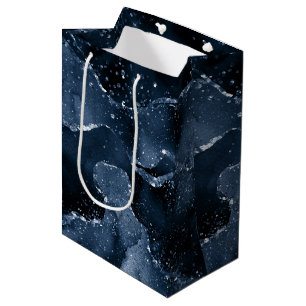 Moody Agate   Navy Denim Steel Blue Faux Glitter Medium Gift Bag