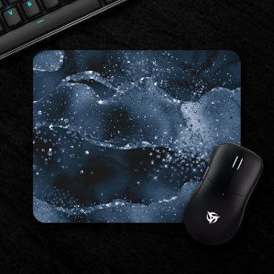 Moody Agate Navy Denim Steel Blue Faux Glitter Mouse Pad