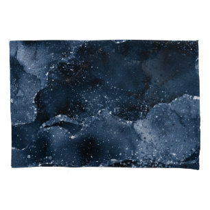Moody Agate   Navy Denim Steel Blue Faux Glitter Pillowcase