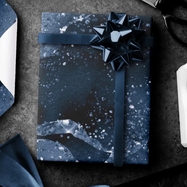 Moody Agate | Navy Denim Steel Blue Faux Glitter Wrapping Paper (Creator Uploaded)