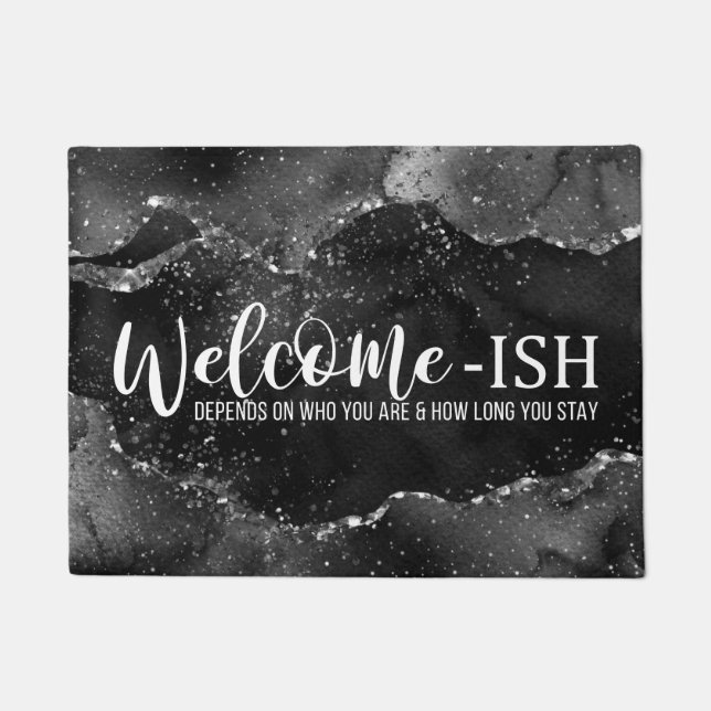 Moody Agate | Onyx Black Silver Goth Welcome-Ish Doormat (Front)