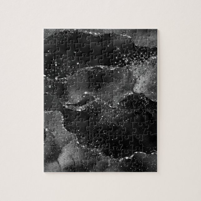 Moody Agate | Onyx Black Silver Vampy Goth Glitter Jigsaw Puzzle (Vertical)