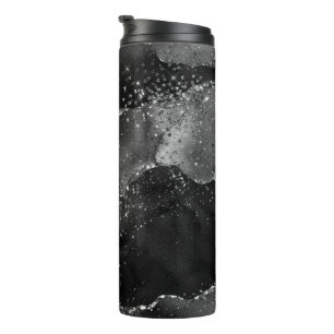 Moody Agate   Onyx Black Silver Vampy Goth Glitter Thermal Tumbler