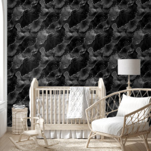 Moody Agate Onyx Black Silver Vampy Goth Glitter Wallpaper
