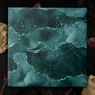 Moody Agate   Teal Green Malachite Rich Jewel Tone Ceramic Tile