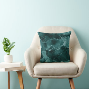 Moody Agate   Teal Green Malachite Rich Jewel Tone Cushion