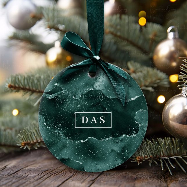 Moody Agate | Teal Green Malachite Rich Monogram Ceramic Ornament (Creator Uploaded)