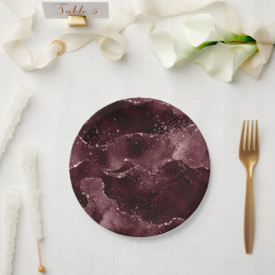 Moody Agate Wine Bordeaux Sangria Merlot Maroon Paper Plate