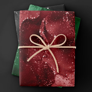Moody Agates   Luxury Holiday Red Green and Black Wrapping Paper Sheet