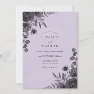 Moody Amethyst Leafy Wedding Invitation