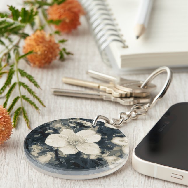 Moody Anemone Flower Botanical Art Key Ring (Front Right)