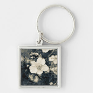 Moody Anemone Flower Botanical Art Key Ring