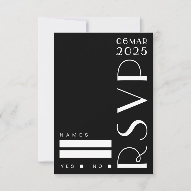 Moody Art Deco Black White Wedding RSVP Card (Front)