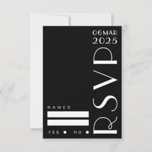 Moody Art Deco Black White Wedding RSVP Card