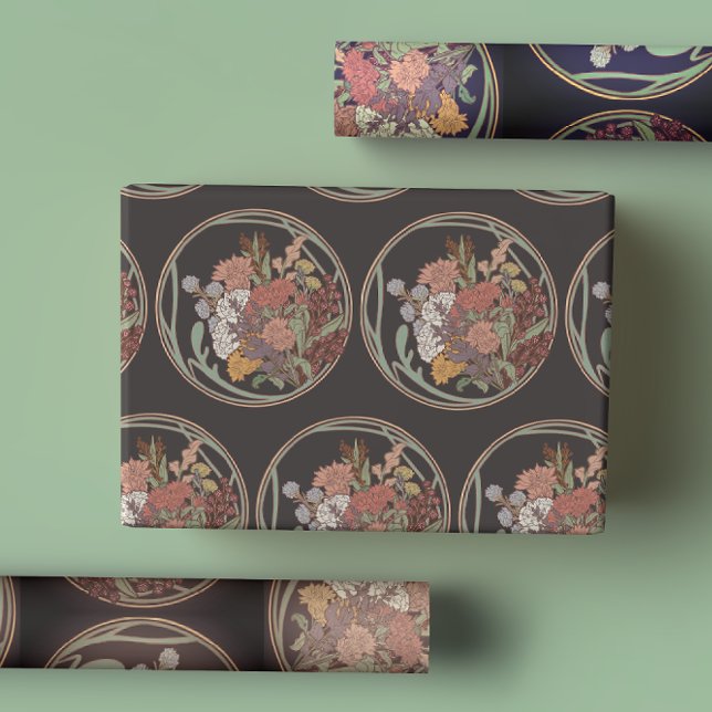 Moody Art Deco Flower Bouquet Wrapping Paper Sheet (Creator Uploaded)