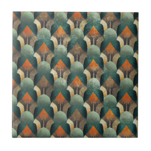 Moody Art Deco Teal & Charcoal Geometric Design Ceramic Tile