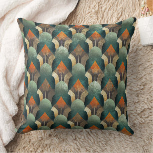 Moody Art Deco Teal & Charcoal Geometric Design Cushion