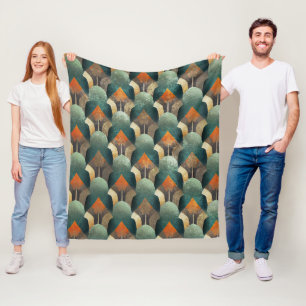 Moody Art Deco Teal & Charcoal Geometric Design Fleece Blanket