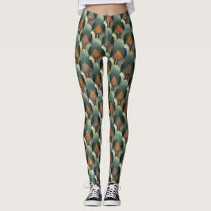 Moody Art Deco Teal & Charcoal Geometric Design Leggings
