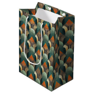 Moody Art Deco Teal & Charcoal Geometric Design Medium Gift Bag