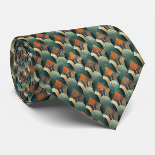 Moody Art Deco Teal & Charcoal Geometric Design Tie